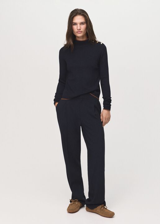 Perkins-neck sweater with button