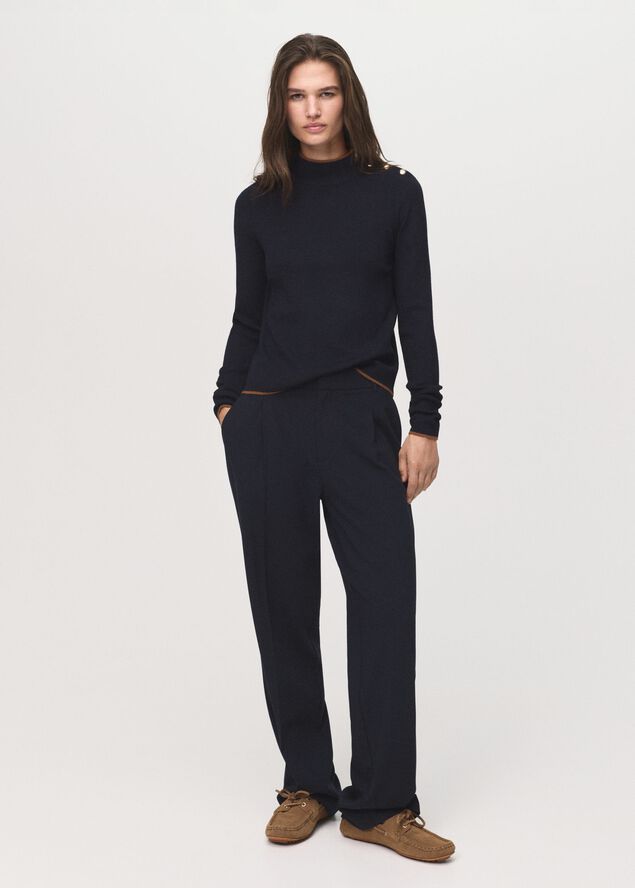 Perkins-neck sweater with button