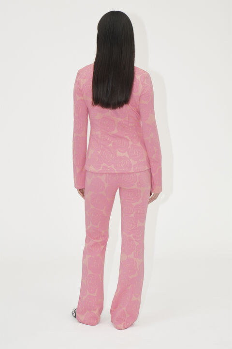 Long Sleeve Tailored Shirt, 2297 Floral Relief Lurex Jersey