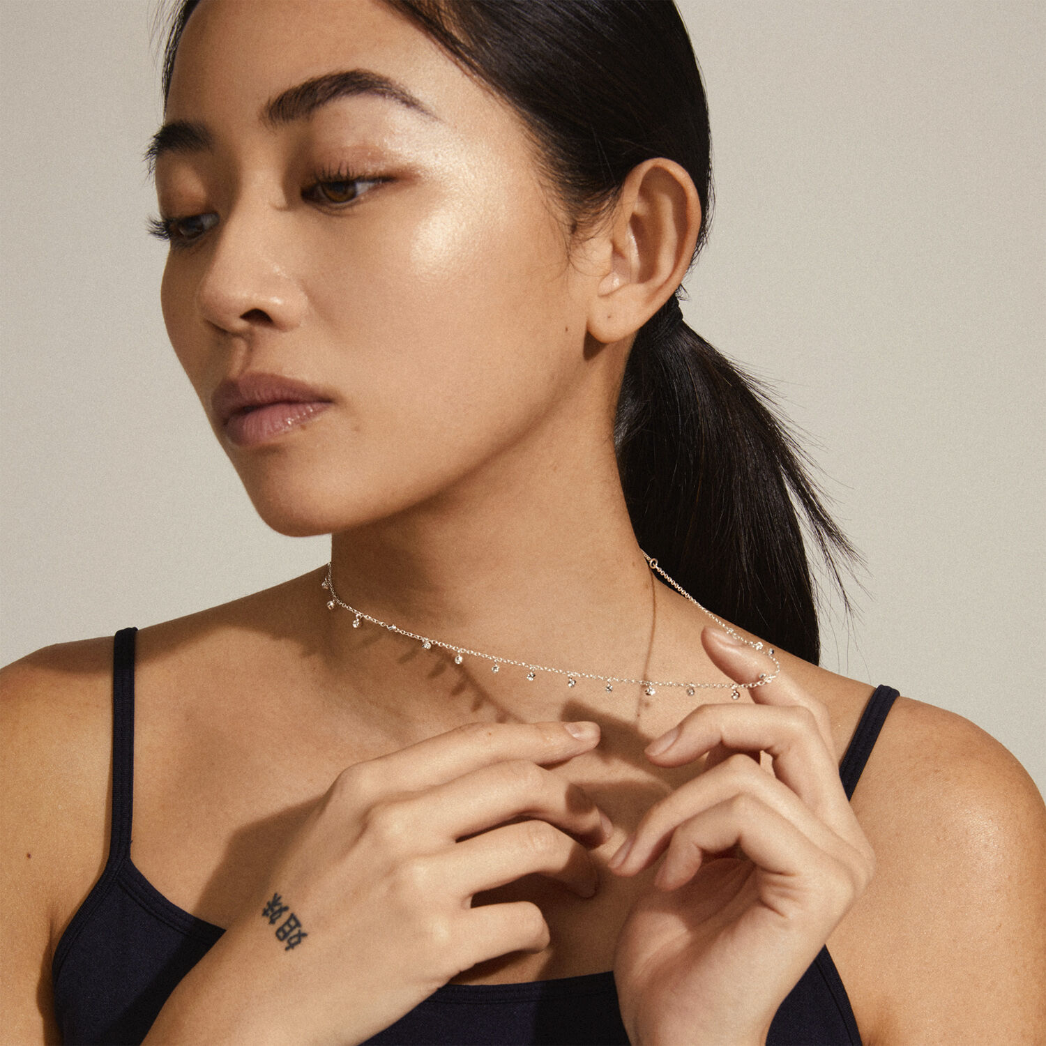 MAJA crystal multi drops necklace silver-plated