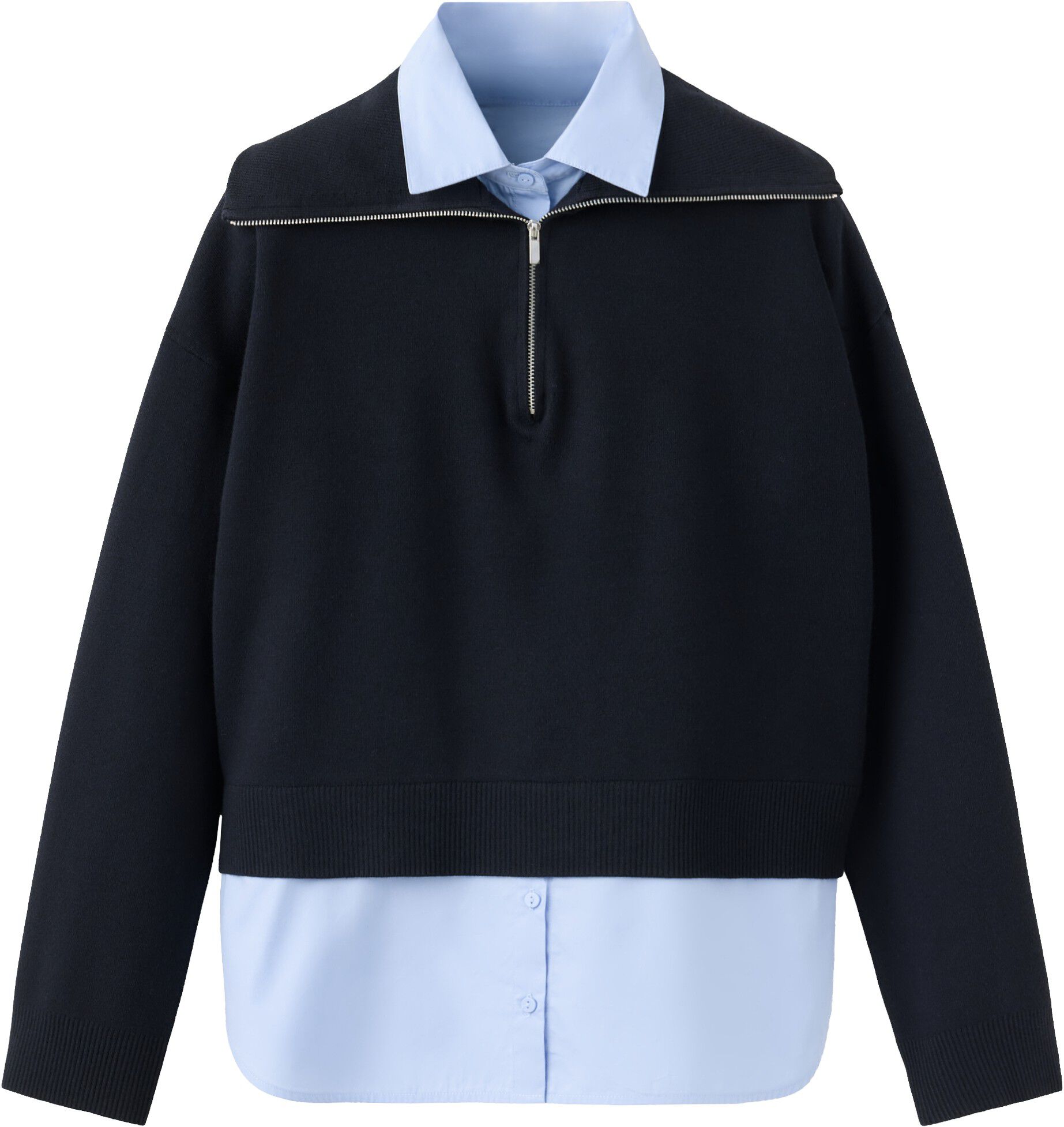 Layered knit jumper with shirt