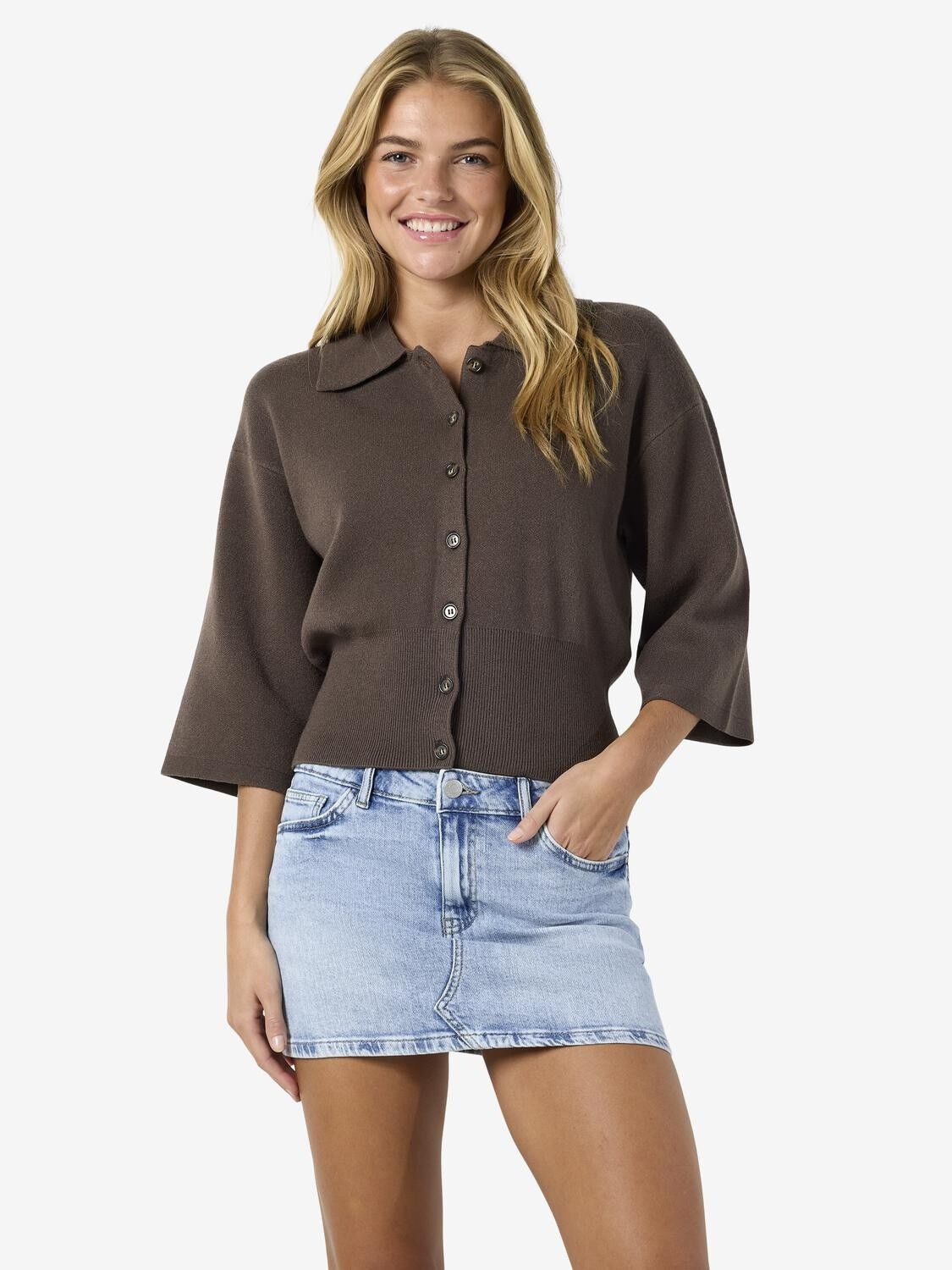 NMSHYLA 3/4 SLEEVE KNIT POLO CARDIG