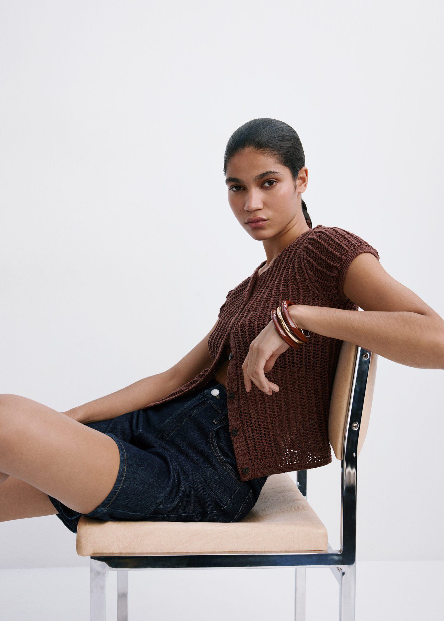 High-waist straight-fit denim short