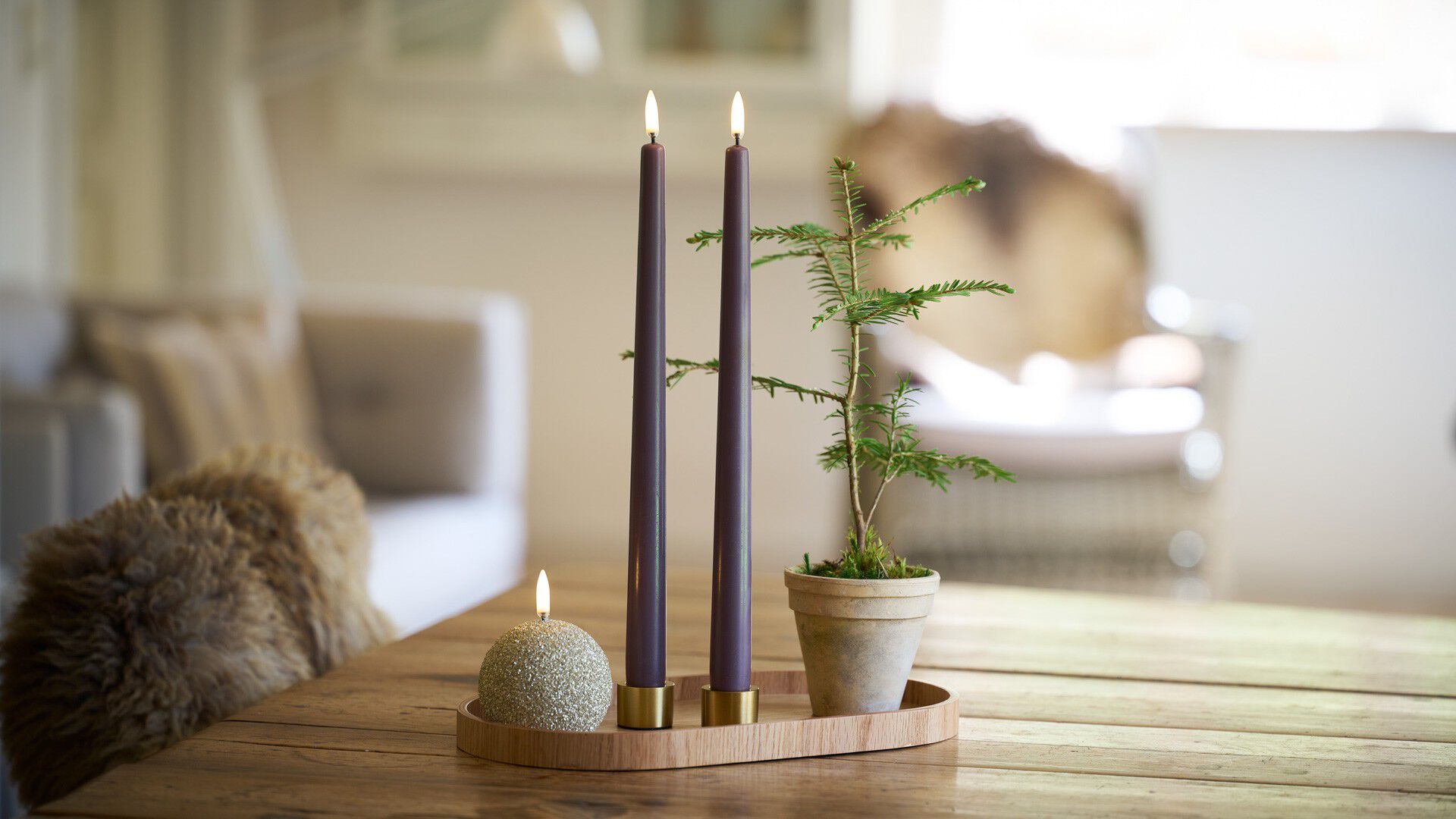 LED slim taper candle, Dusty Mulberry, Smooth, 2-pack, 2,3x3