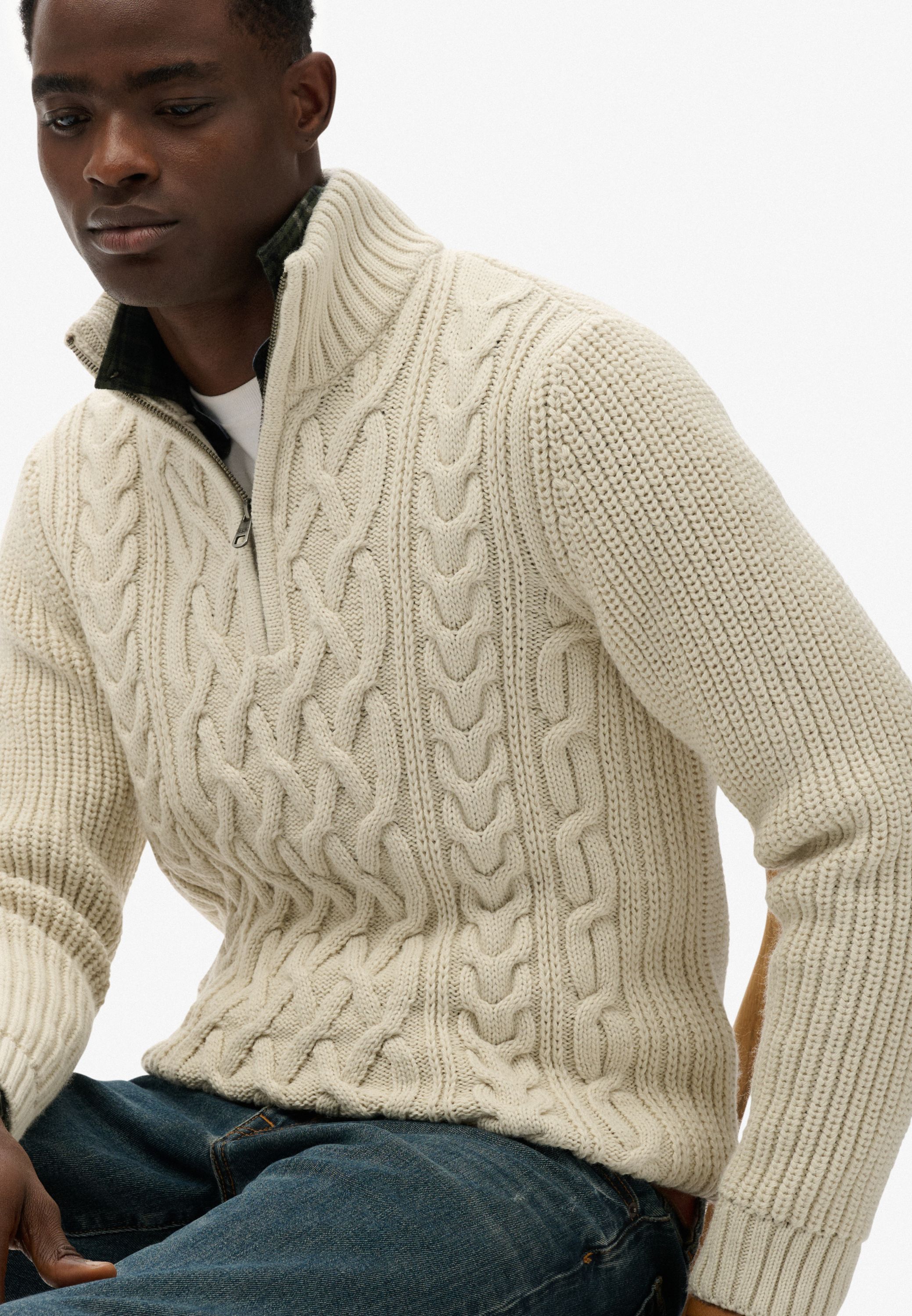 JACOB CABLE KNIT HALF ZIP