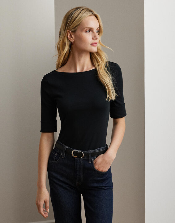 Stretch Cotton Boatneck Tee