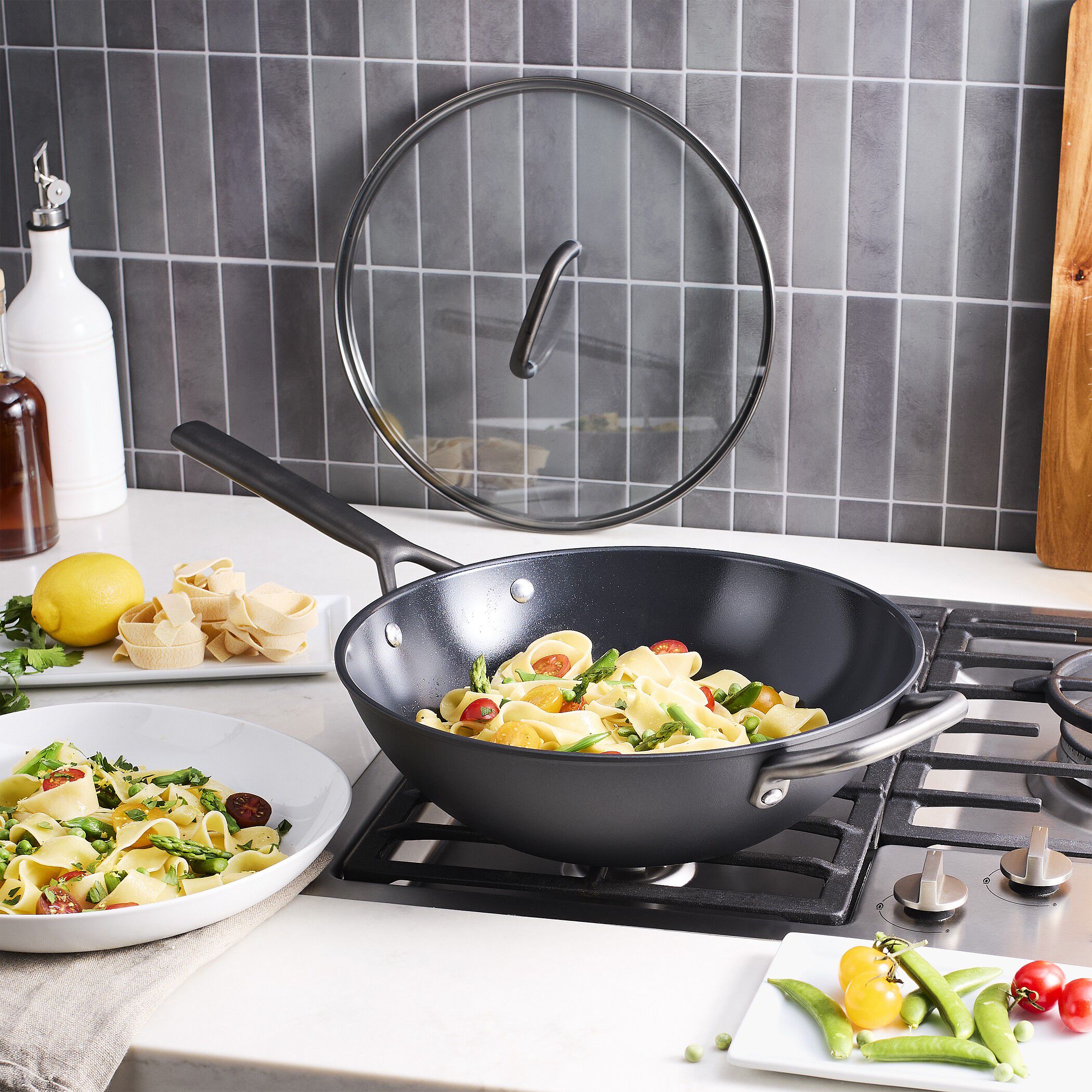 Milano, Wok Med glasl&aring;g 30 cm, Aluminium