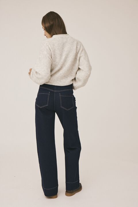 Esther 7 Bukser med lige ben med knappe detalje - GOTS