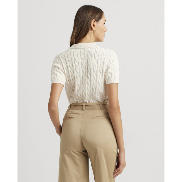 Cable-Knit Cotton Polo Sweater