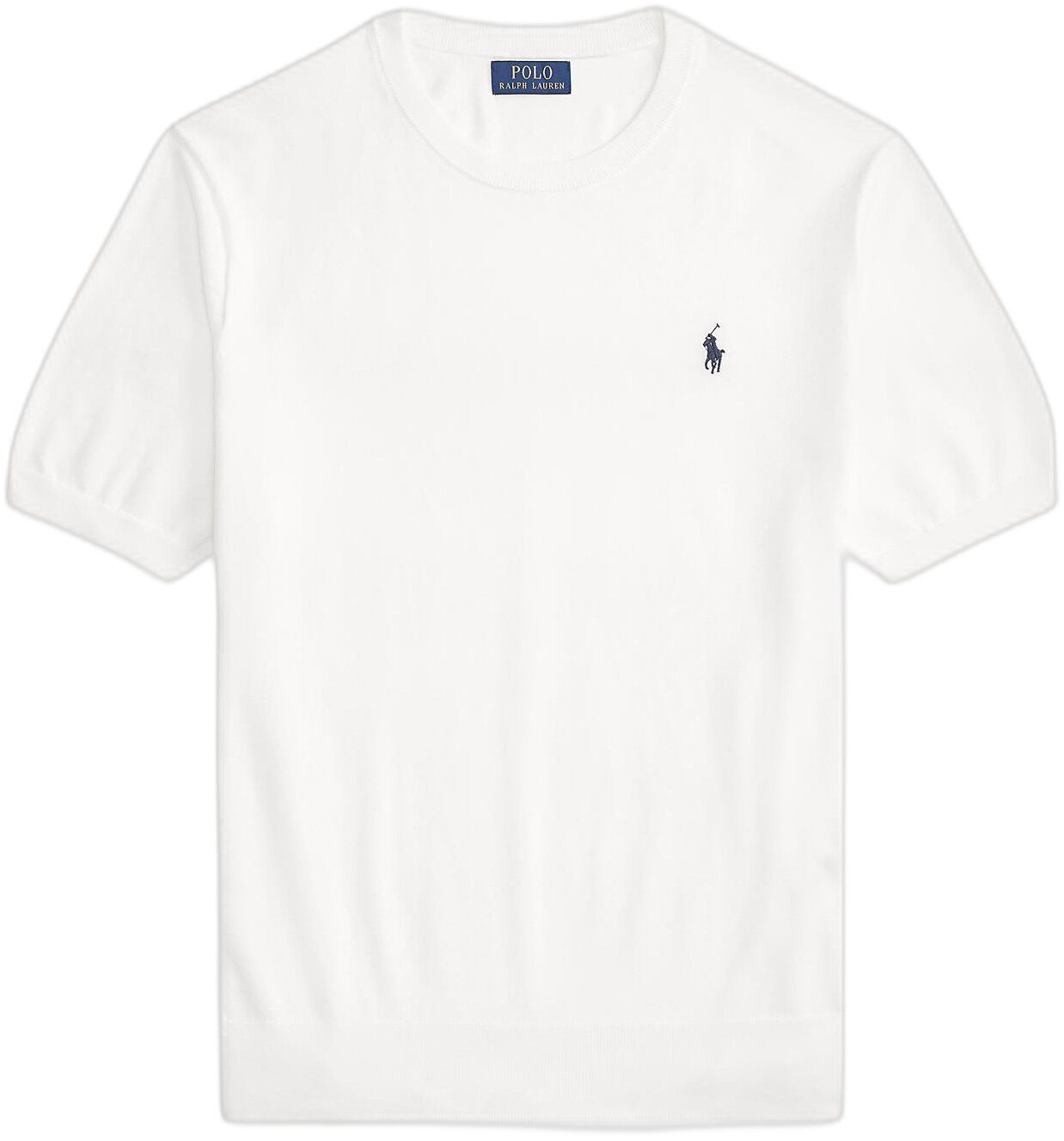 Cotton Crewneck Short-Sleeve Sweater