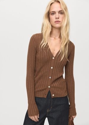 Fine rib knit cardigan