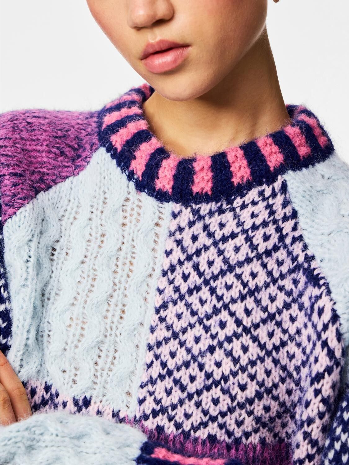 PCFUSION LS O-NECK COLORBLOCK KNIT