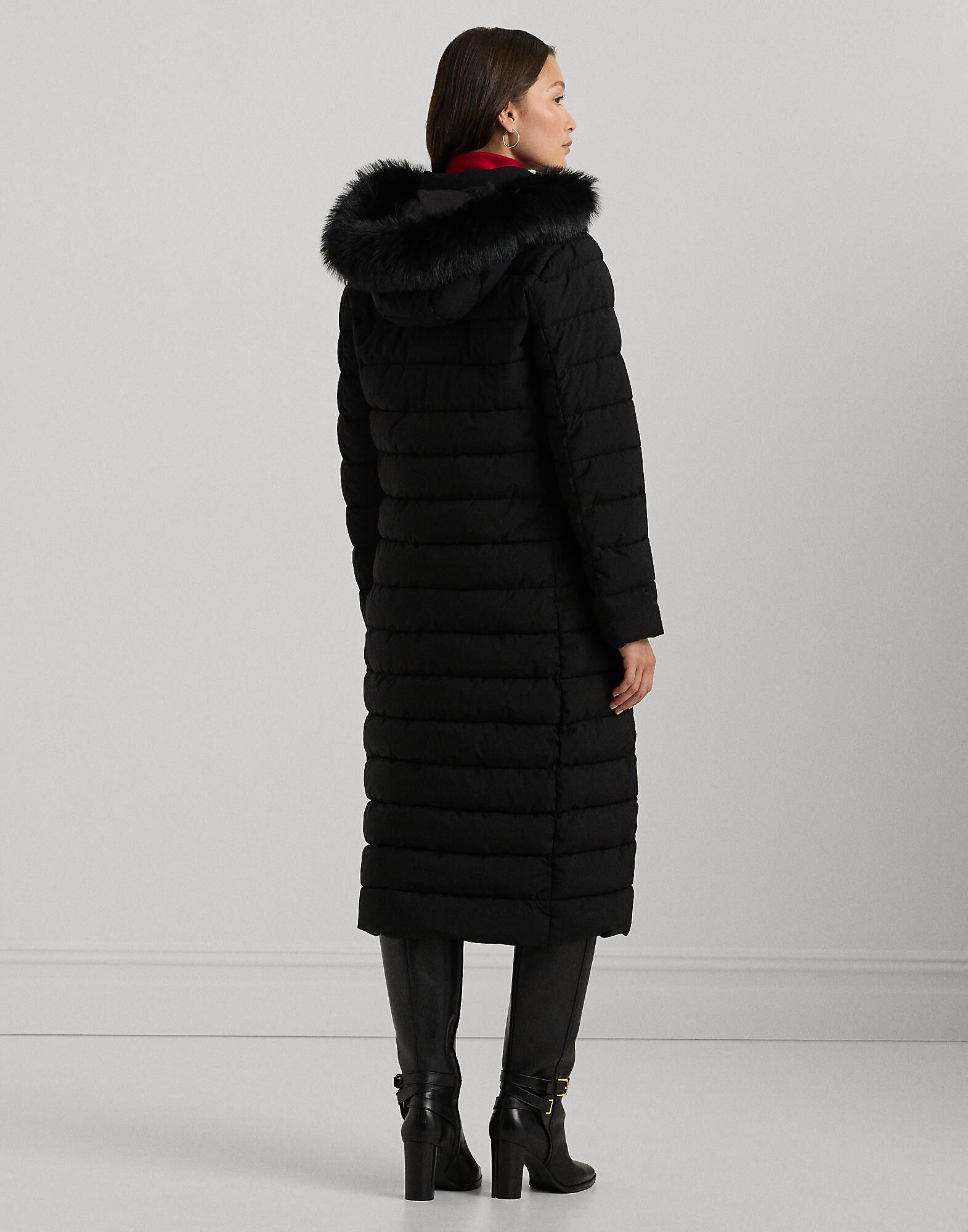 Faux-Fur-Trim Quilted Hooded Coat