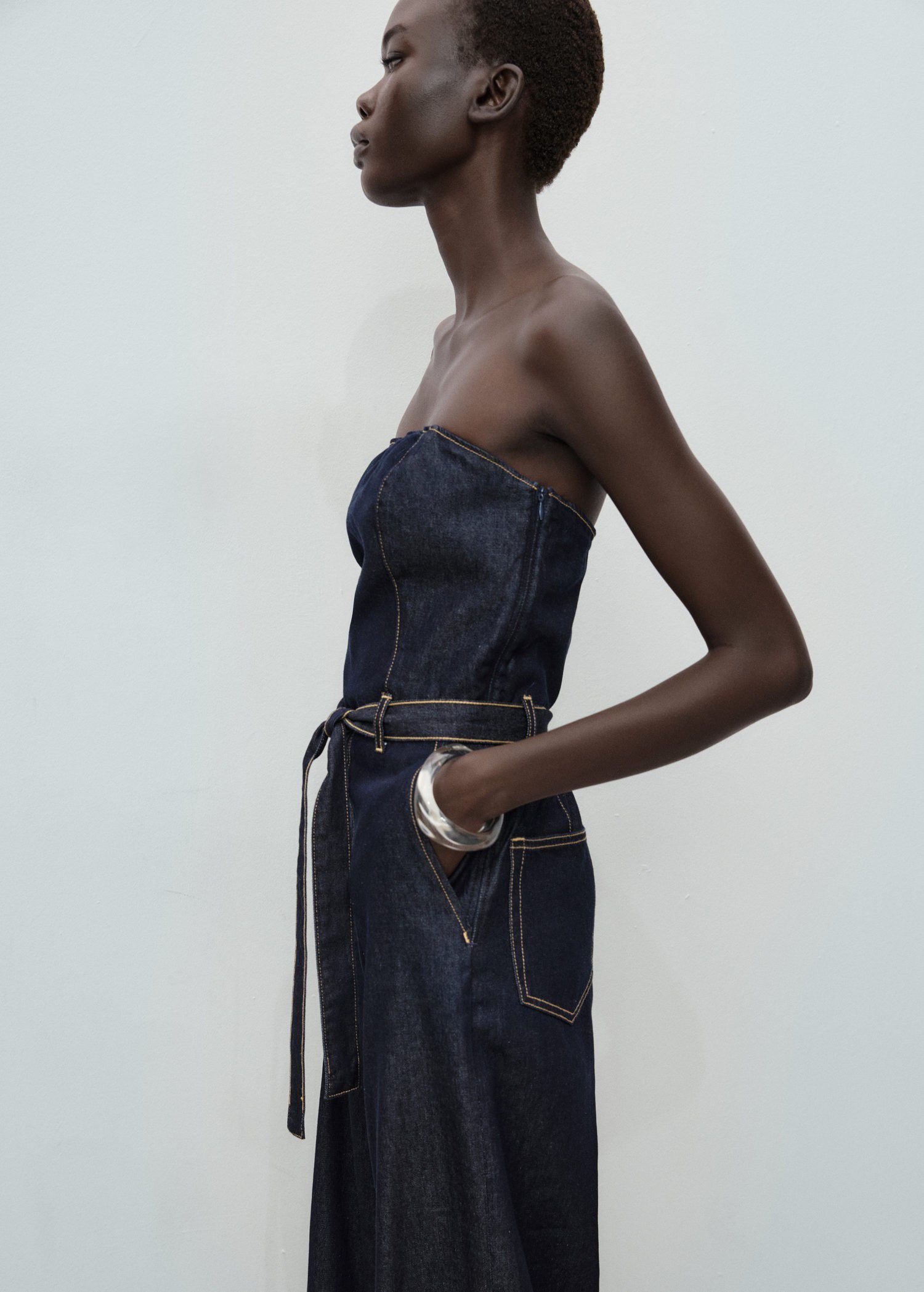 Strapless denim jumpsuit