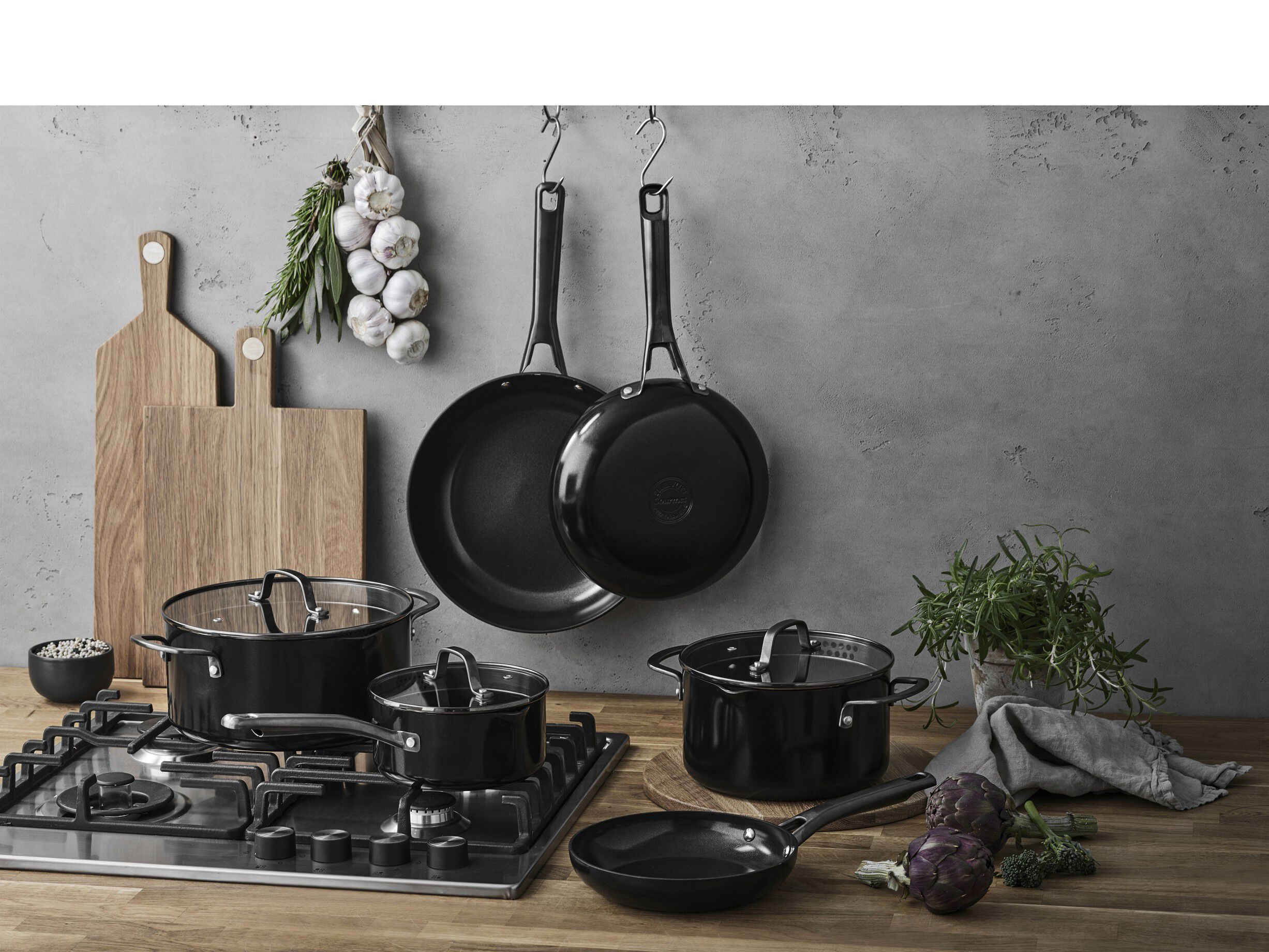 Grydes&aelig;t m/l&aring;g Blavet 6 dele Aluminium/keramisk bel&aelig;gning