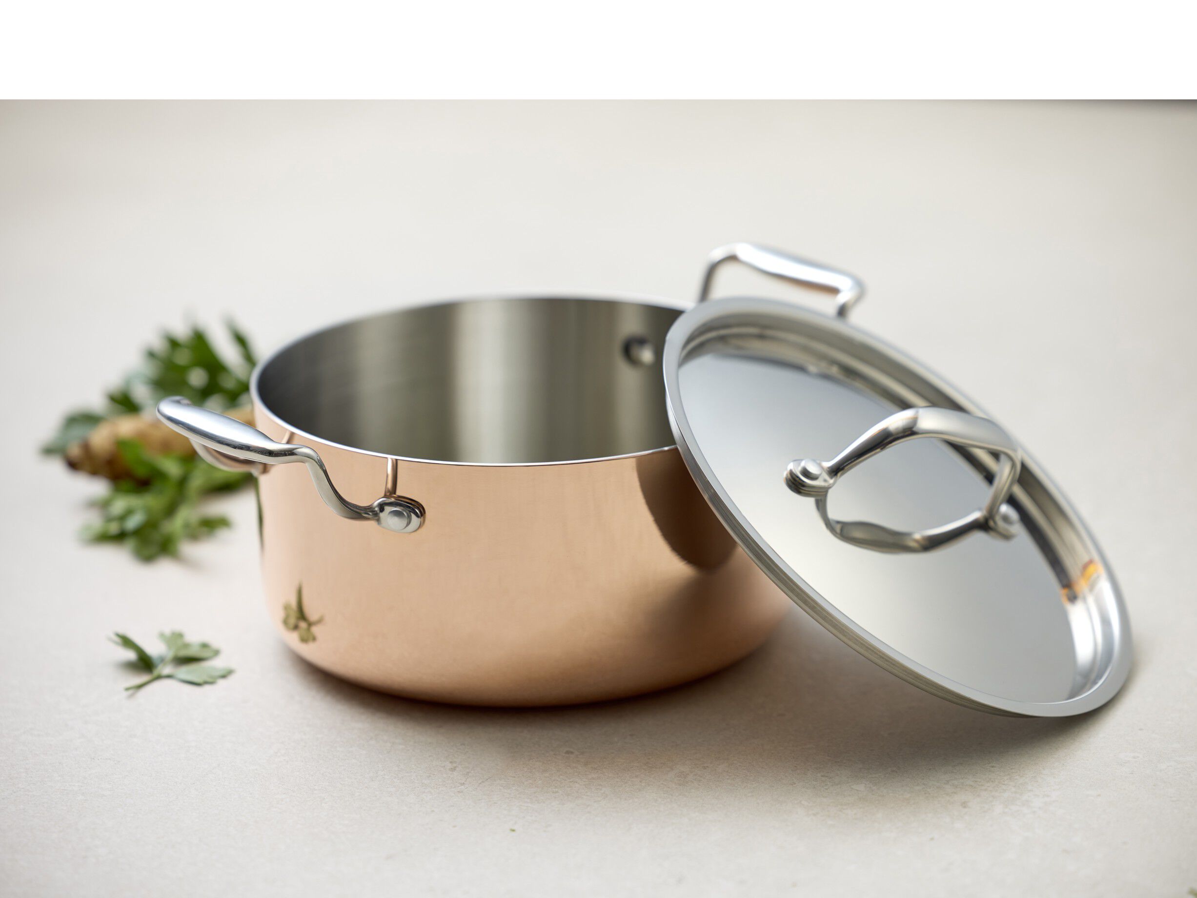 Gryde med l&aring;g 3 liter Kobber