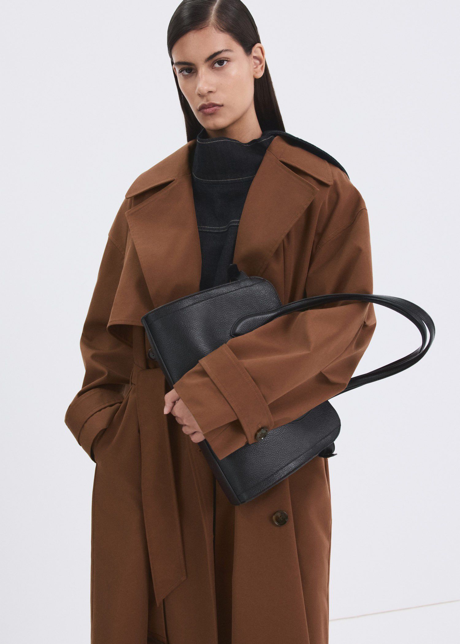 Long double-breasted trench coat