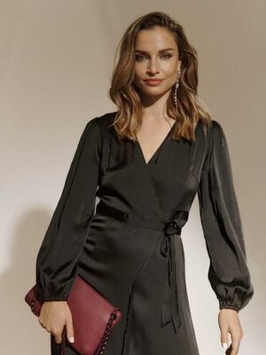 RWSatina LS Wrap Dress