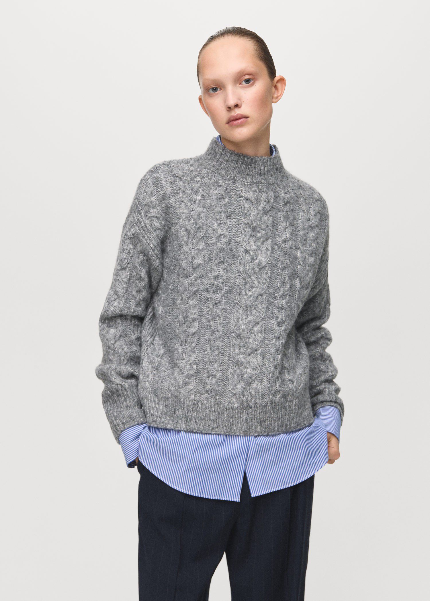 Braided sweater with perkins neck