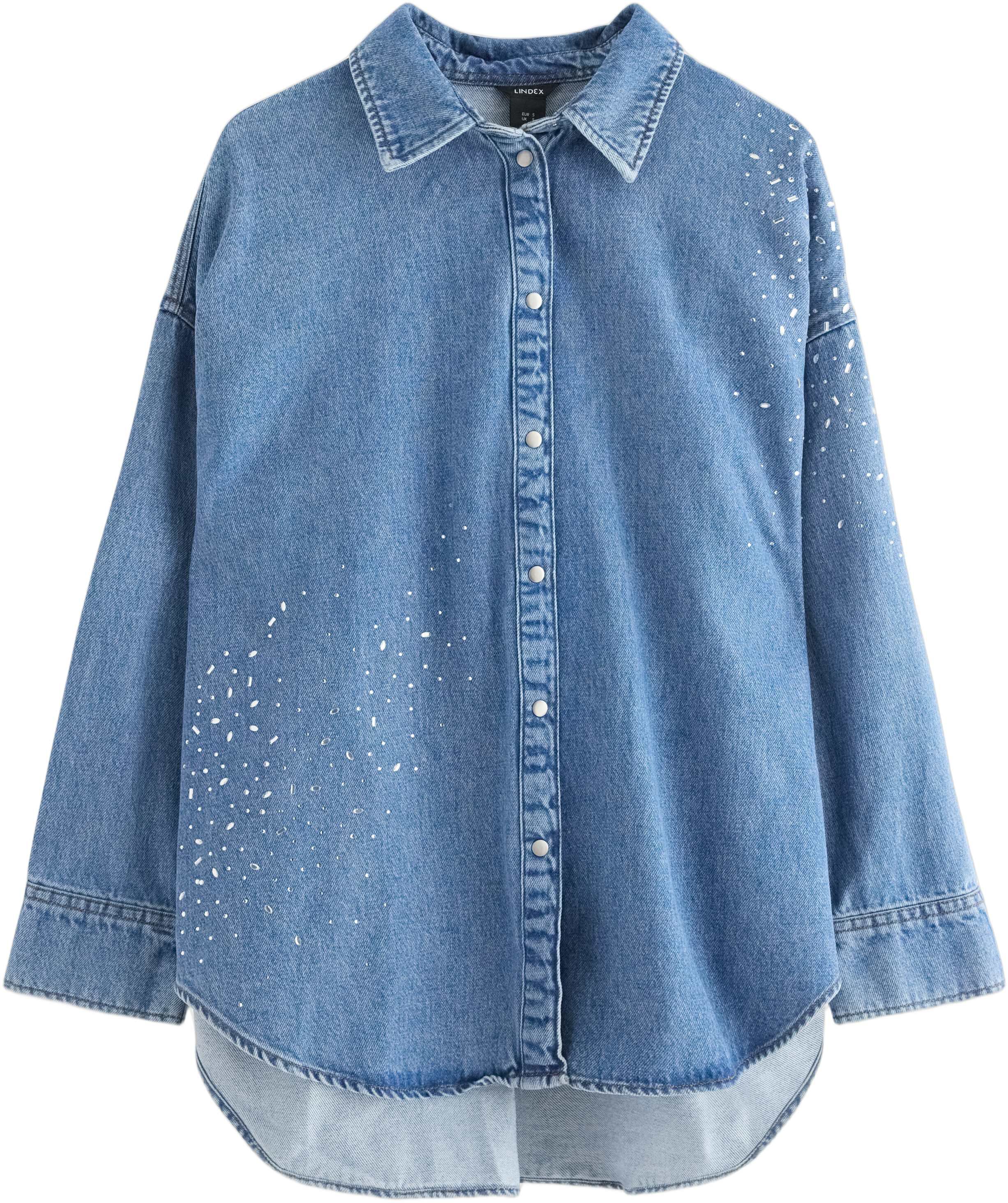 Oversized denim shirt in cotton wit