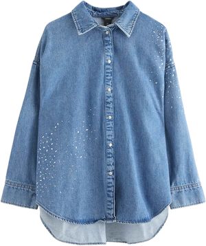 Oversized denim shirt in cotton wit