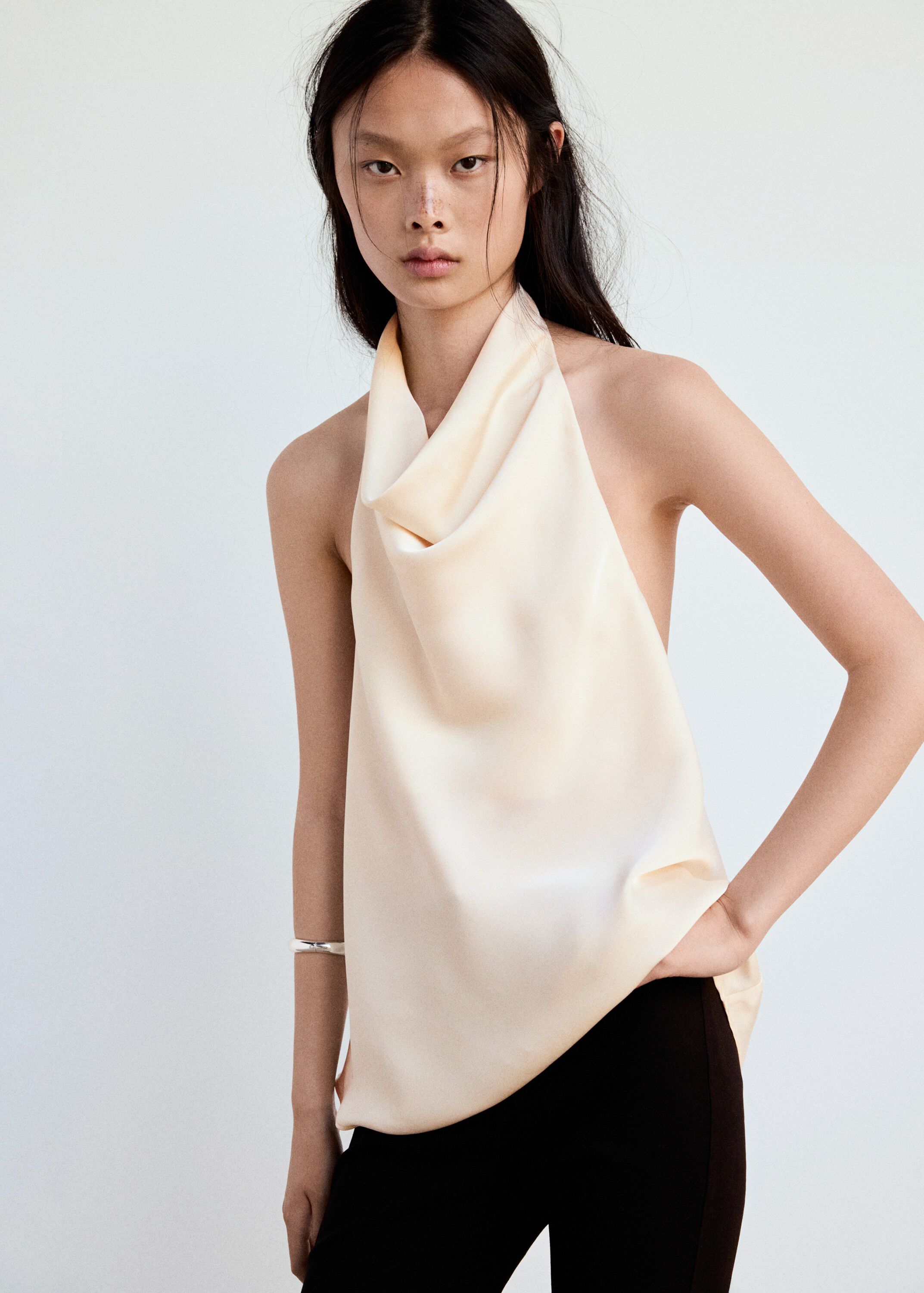 Draped neck satin top