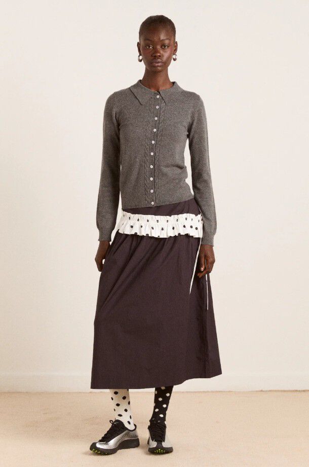 VOULA FINE GAUGE CARDIGAN - CHARCOAL