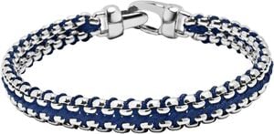 Navy Woven Box Chain Bracelet in Silver