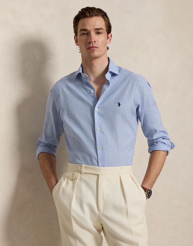 Custom Fit Houndstooth Linen-Blend Shirt