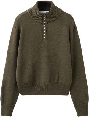 Perkins-neck sweater with button