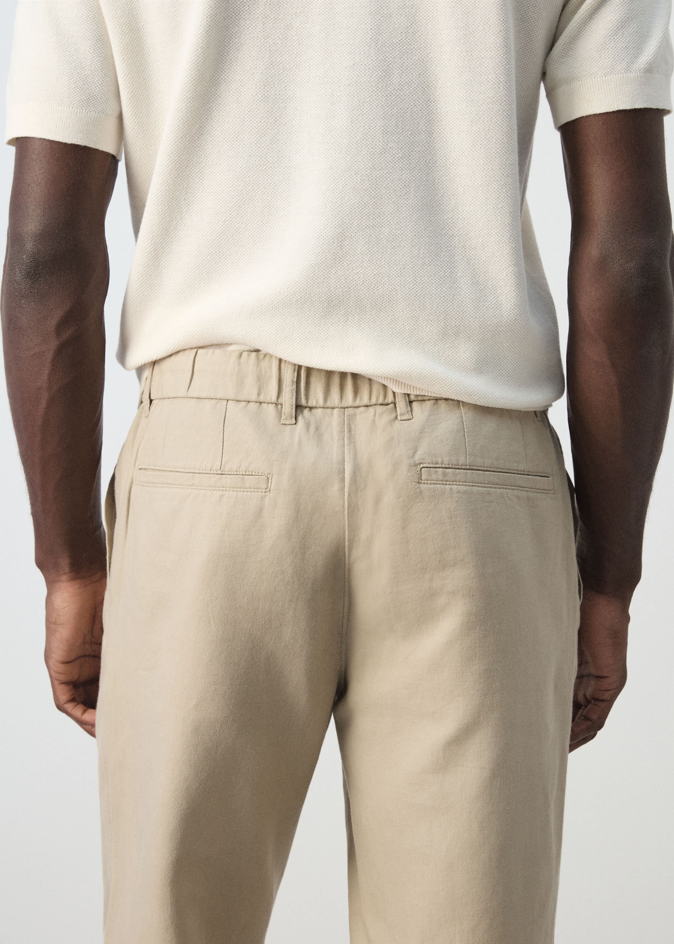 Slim fit cropped linen-cotton trous