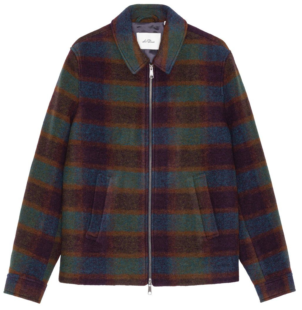 Check Wool Zipper Coach Jacket