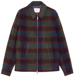 Check Wool Zipper Coach Jacket