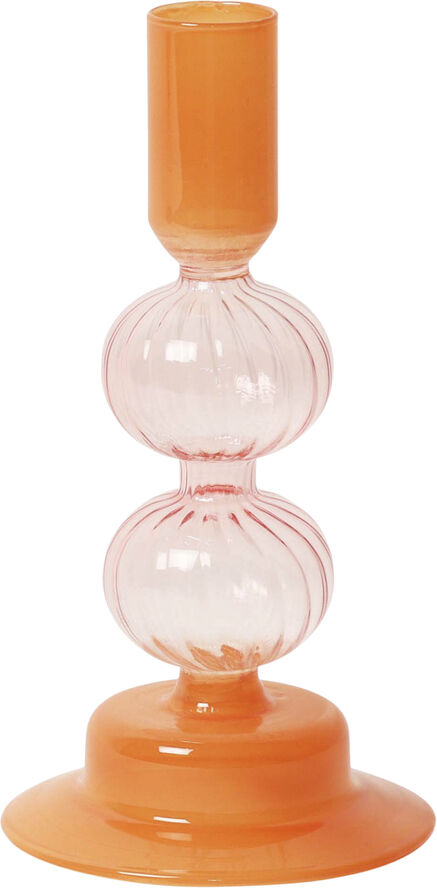 Glas lysestage, orange/rosa, 16xø8 cm