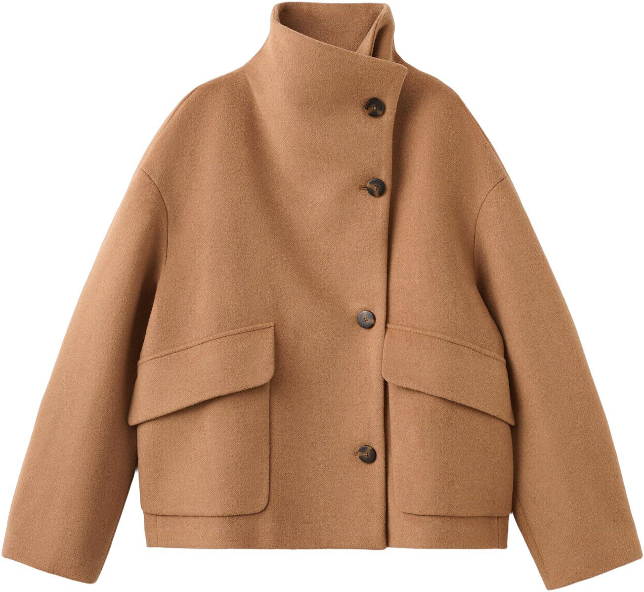 Wool-blend funnel-neck coat