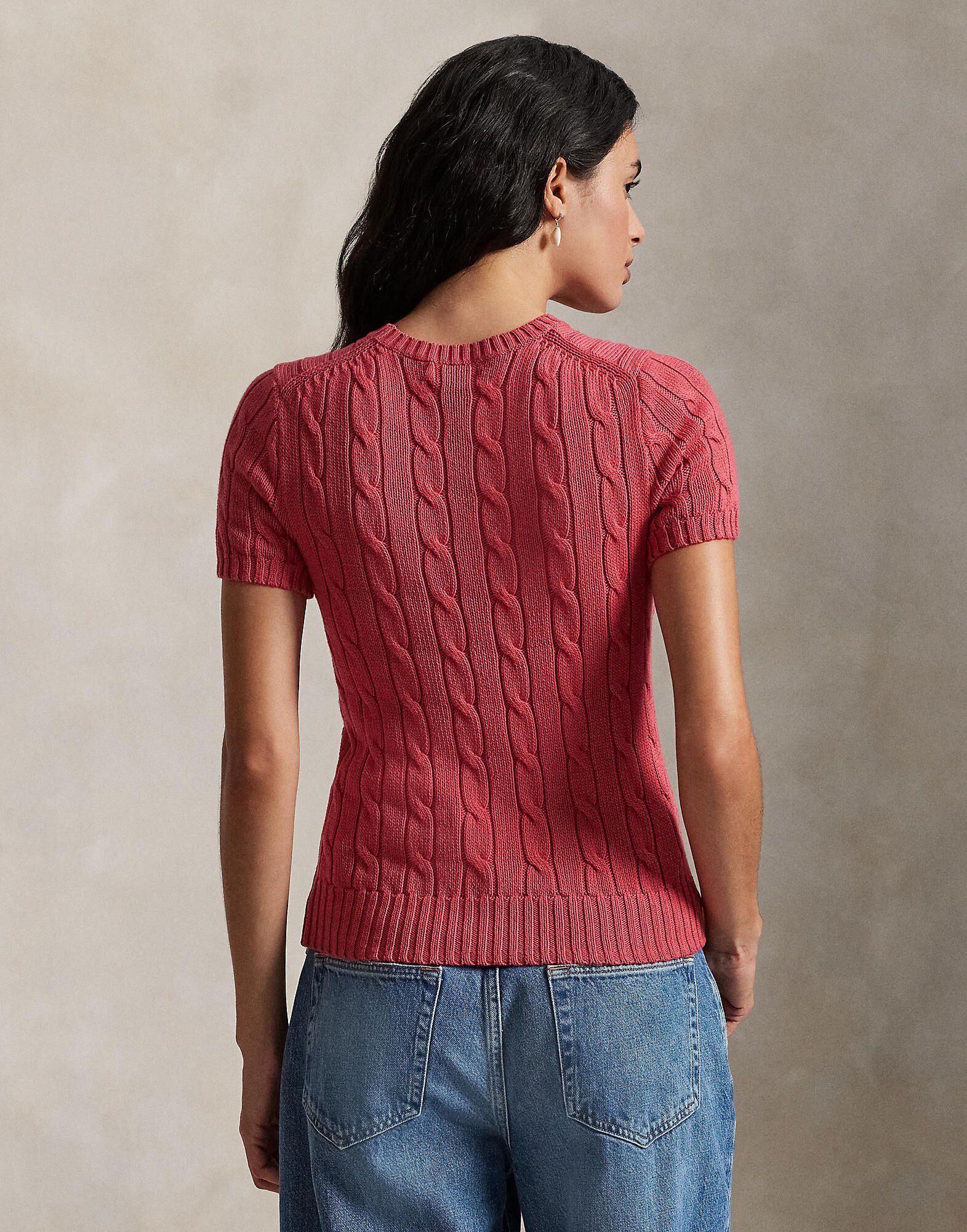 Cable-Knit Cotton Short-Sleeve Sweater