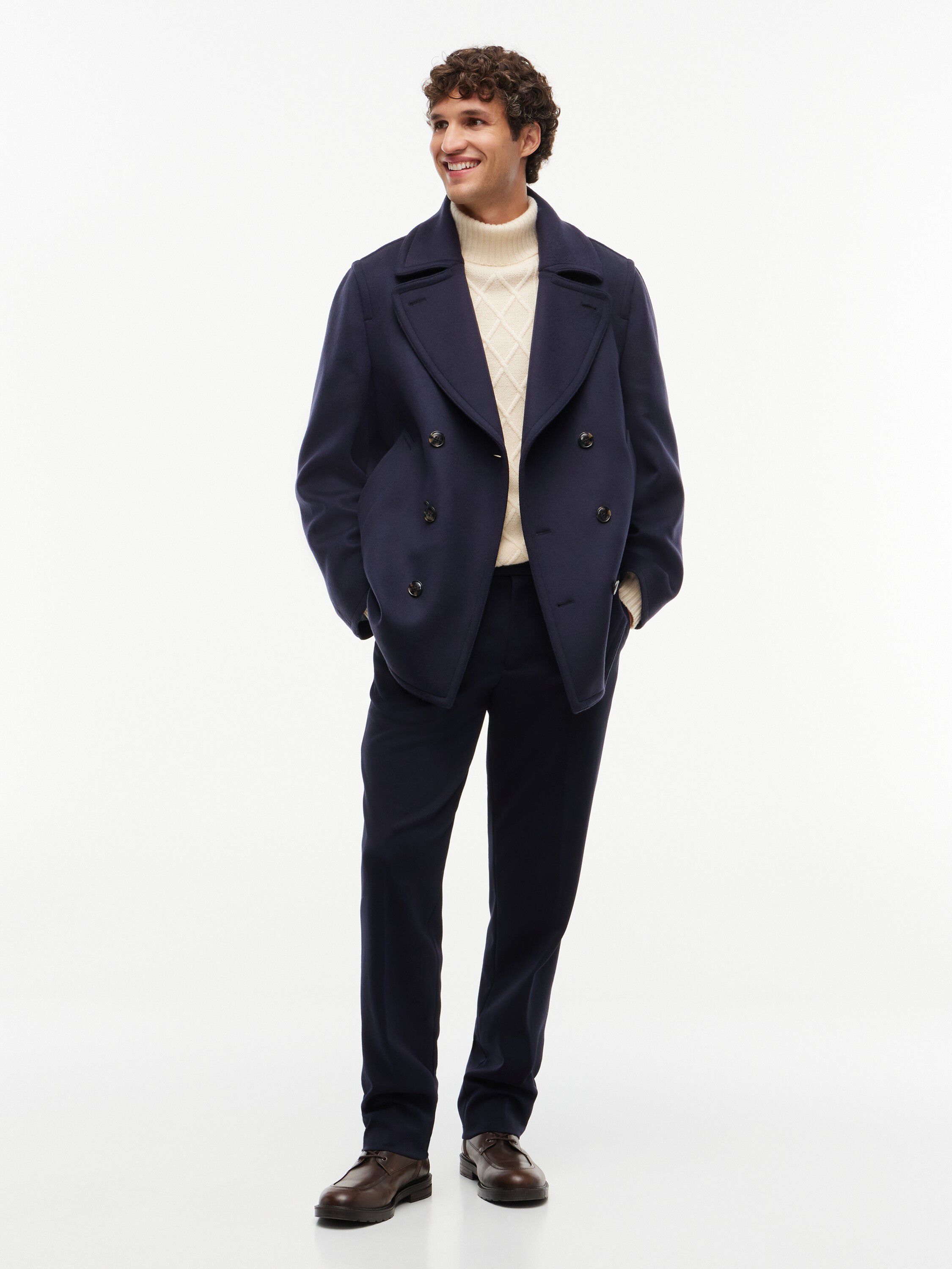 New York Label Wool Blend Relaxed Peacoat