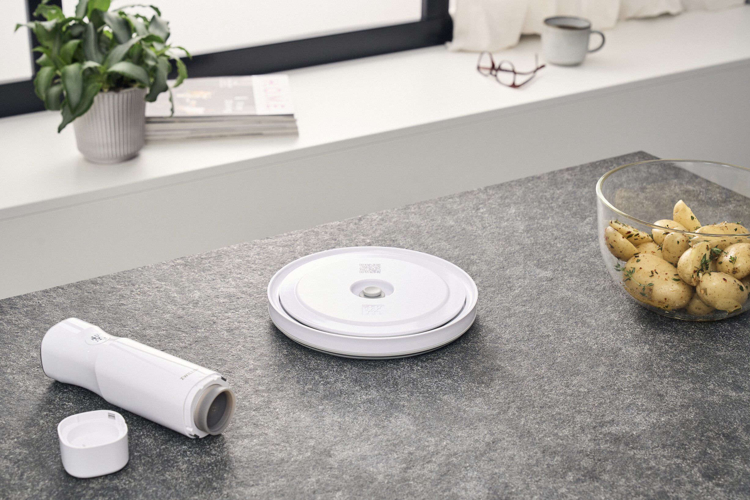 Fresh & Save BOWLS L&aring;g til vakuumsk&aring;l M / 18 cm, Hvid