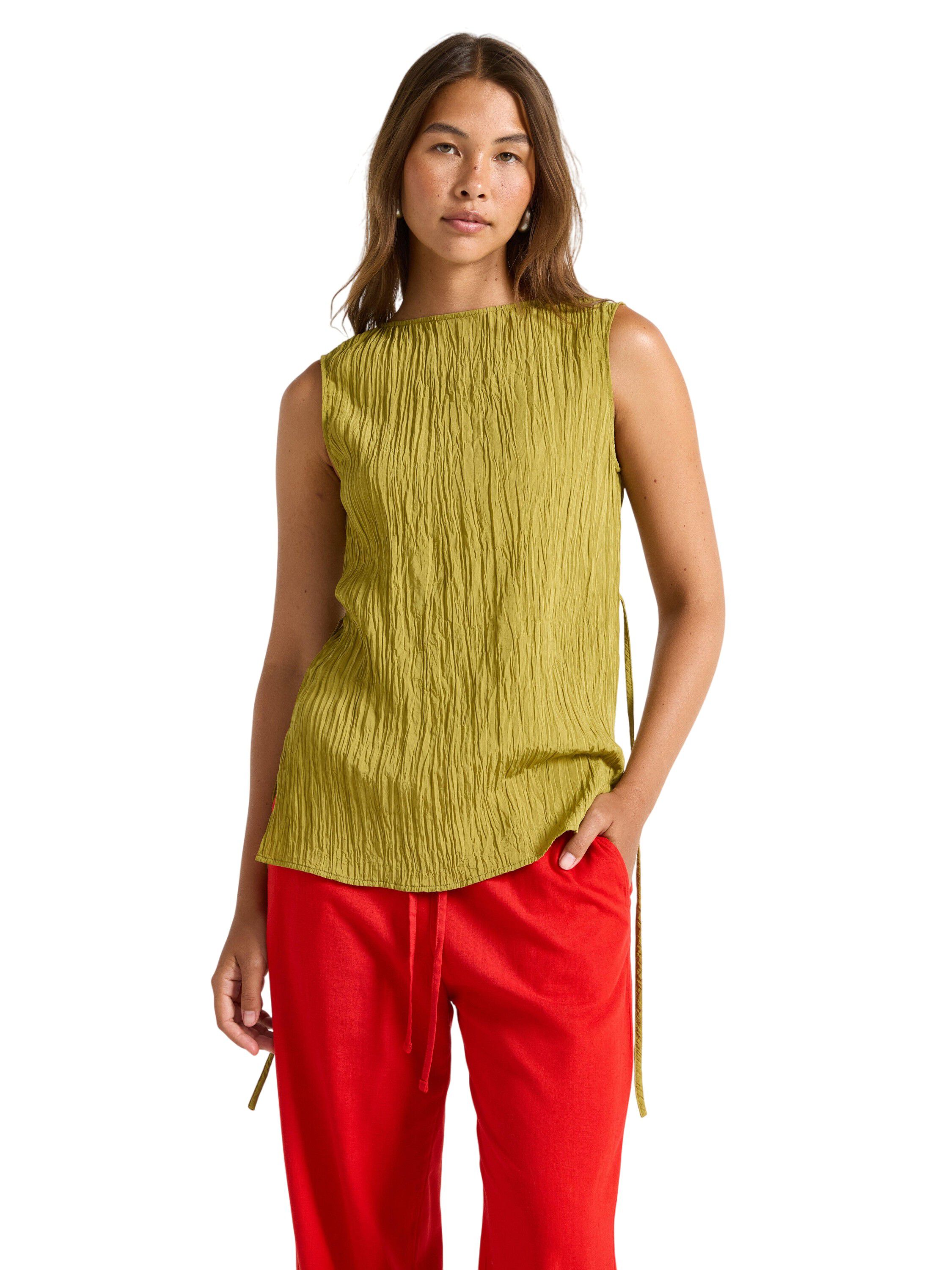 Sleeveless, crinkled blouse with bo