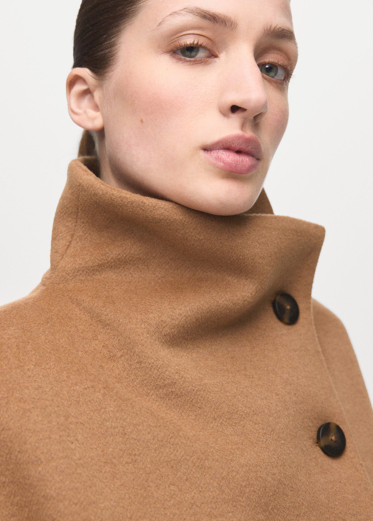 Wool-blend funnel-neck coat