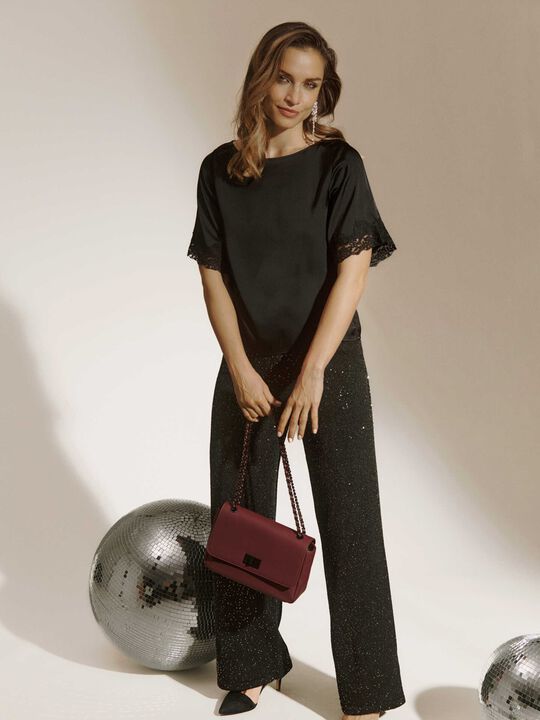 RWSatina SS Lace Boatneck Blouse