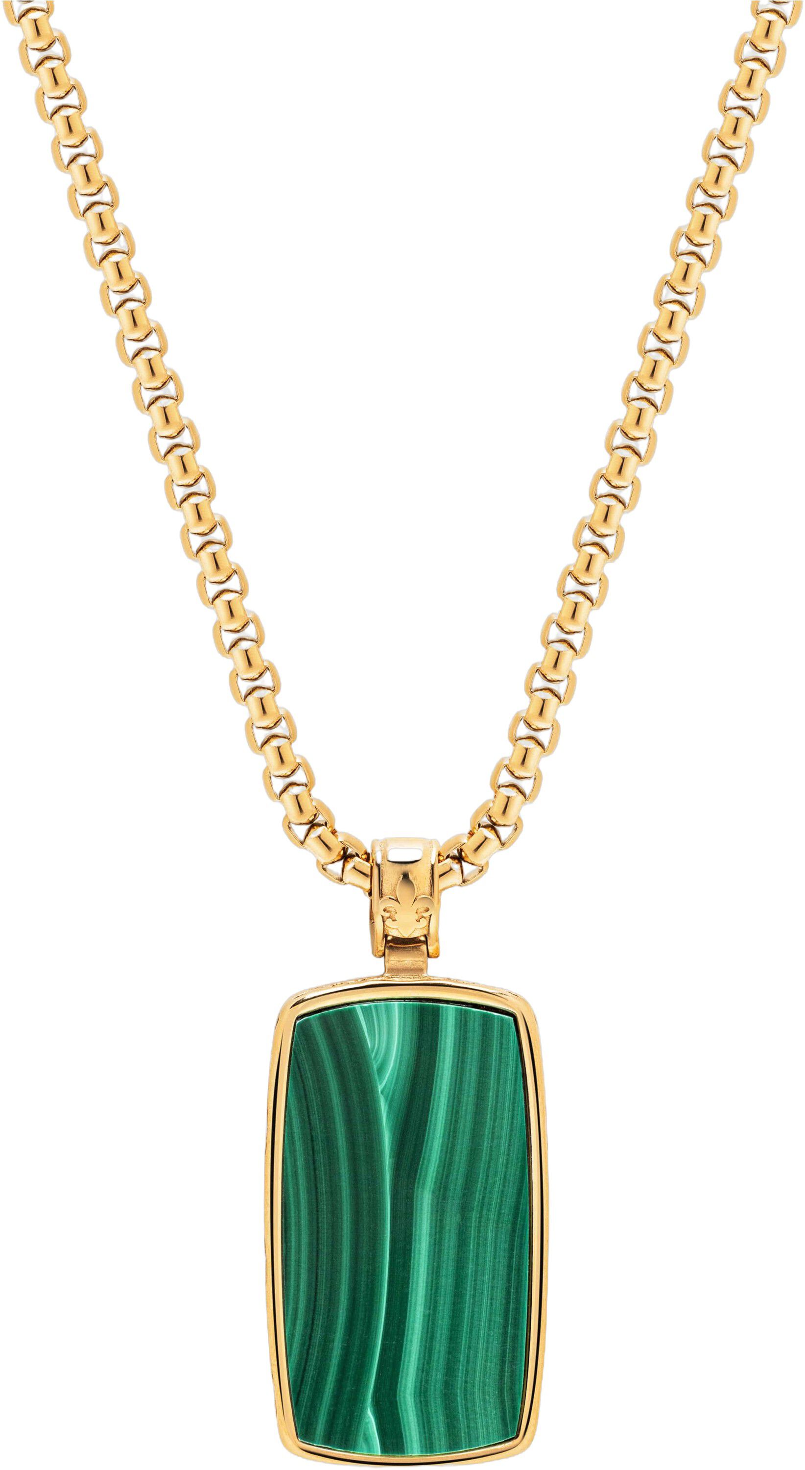 Green Malachite Dog Tag Necklace in Gold