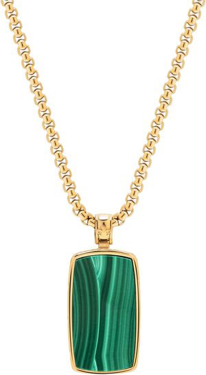 Green Malachite Dog Tag Necklace in Gold