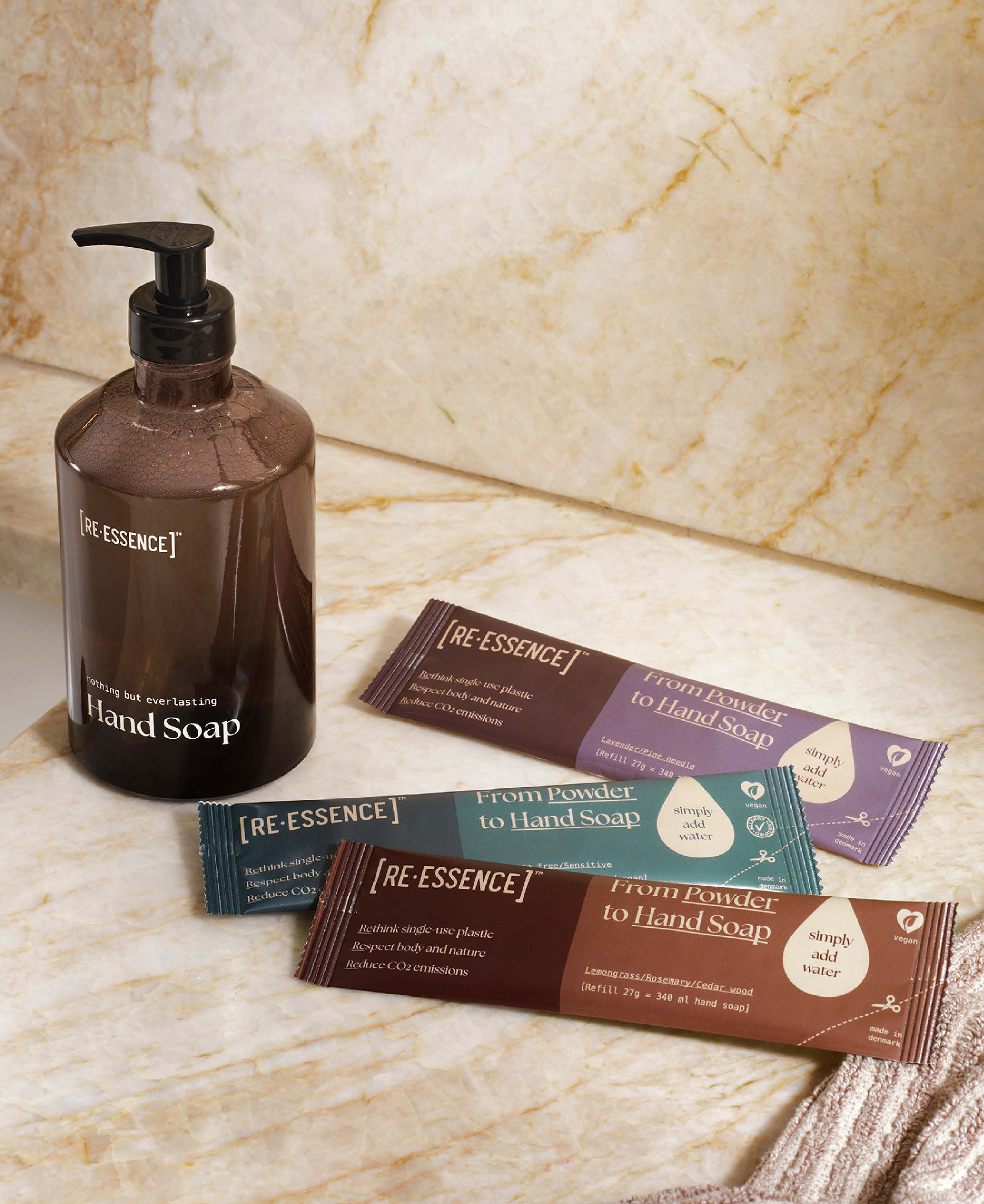 H&aring;nds&aelig;be - Glasdispenser + 2 Refills (Citrongr&aelig;s/Rosmarin/Cedertr&aelig;)