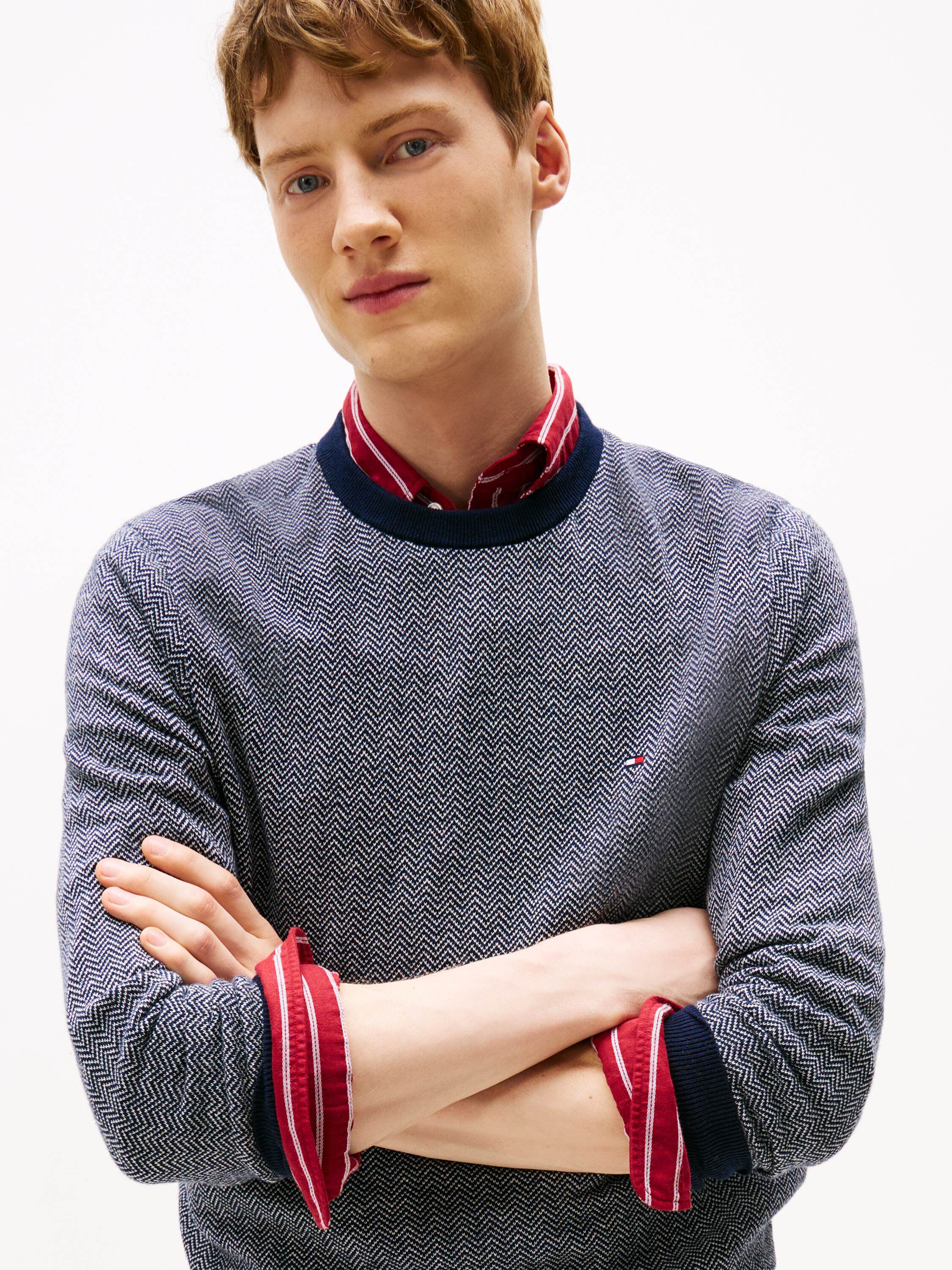 PIMA CTN CASH HERRINGBONE CREW