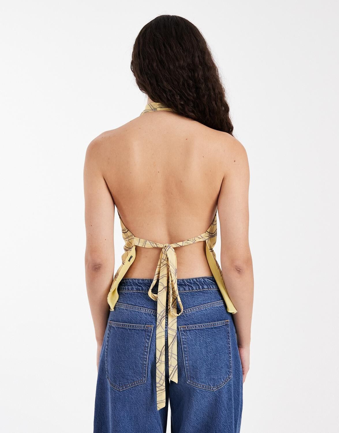 TSKELLY RUFFLE CHECK HALTER TOP WVN