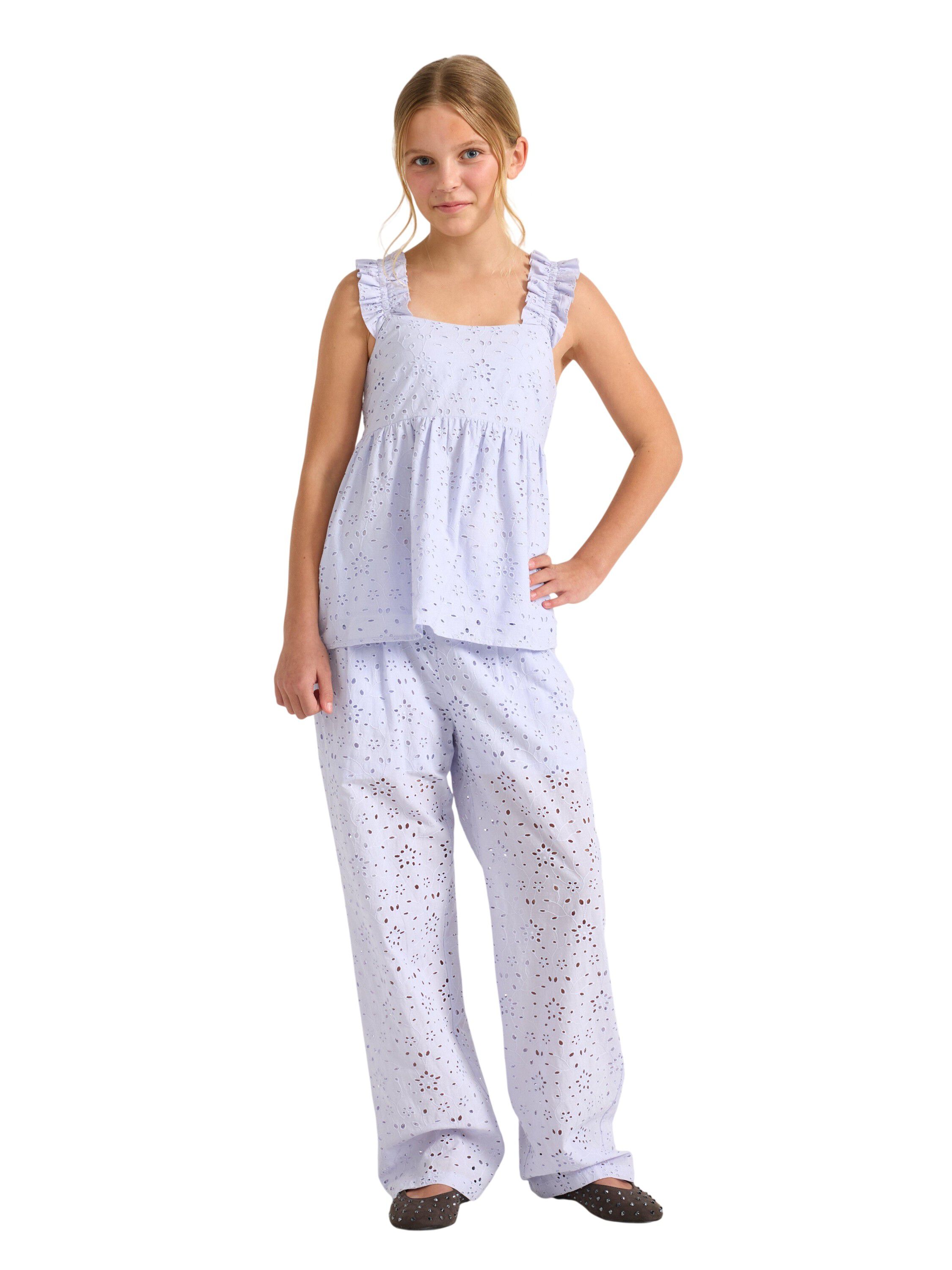 Trousers in broderie anglaise with