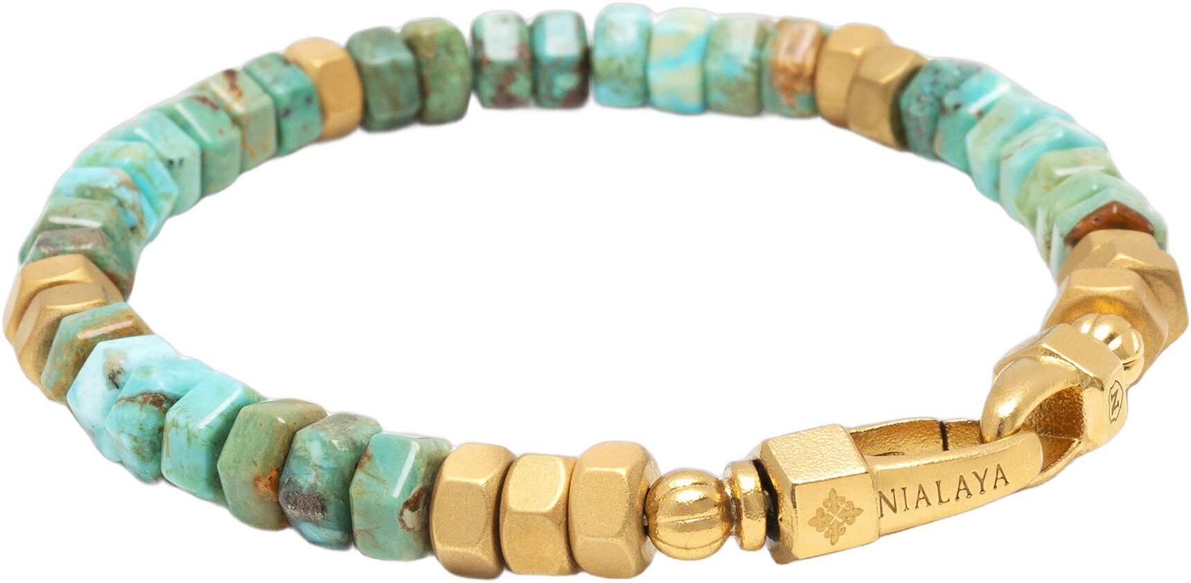 Men's Hexagon Beaded Bracelet with Green Turquoise and Gold