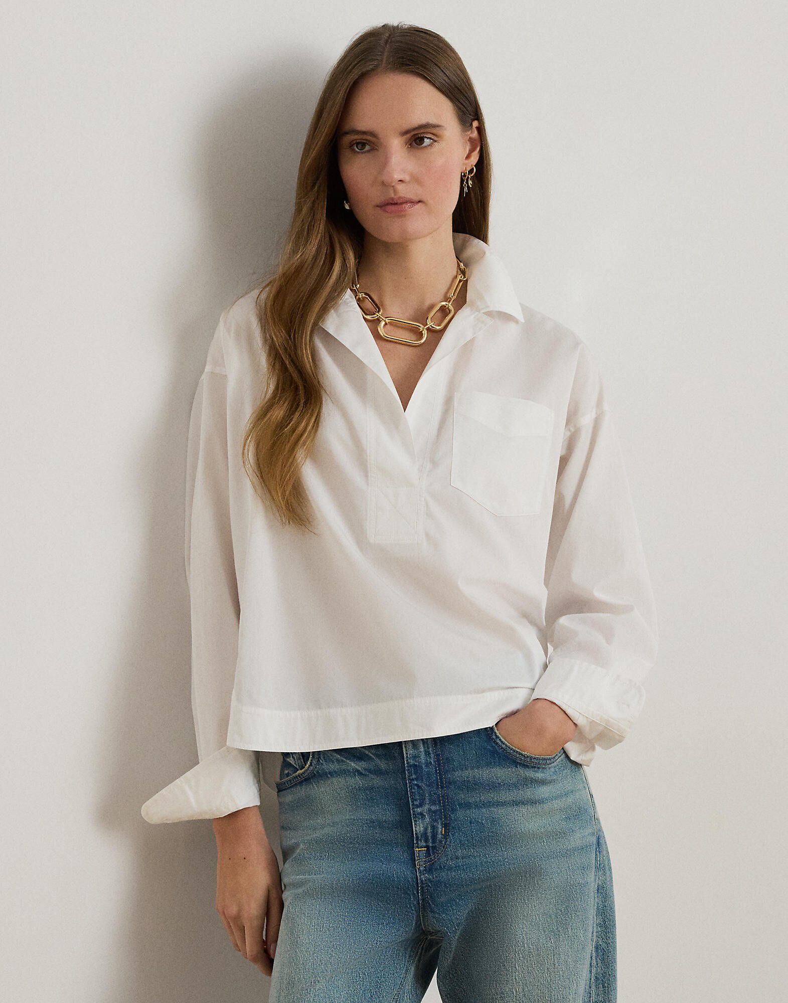 Cotton Broadcloth Cropped Shirt