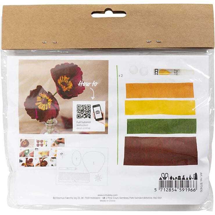 Mini DIY Kit Crepepapir, Valmuer, Stræk/crepe: 180%, 105 g.
